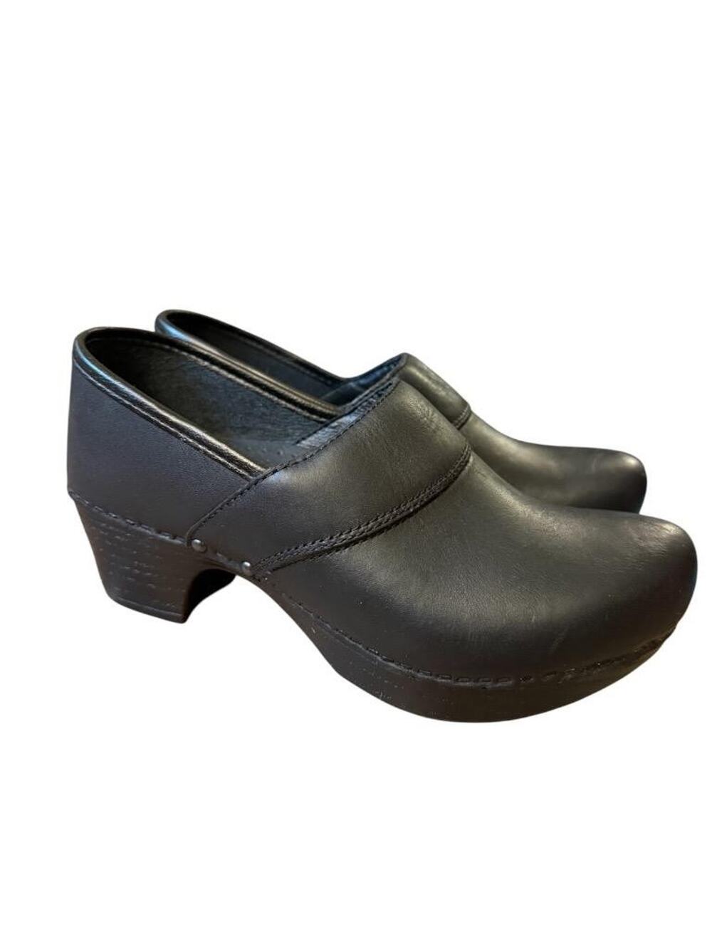 Dansko Prima Clog Heel Black Leather EUC Women size 36 US 6